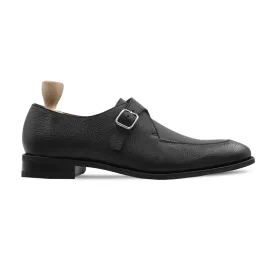 Selfoss - Men's Black Pebble Grain Leather Single Monkstrap