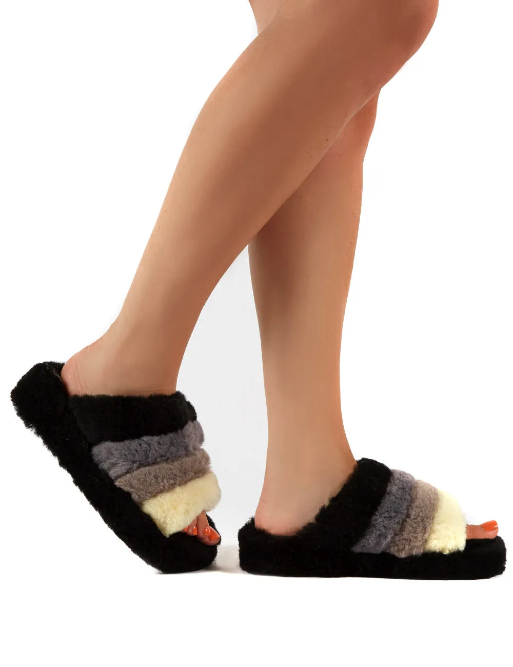 Sleepy Black Fluffy Sliders Faux Fur Slippers