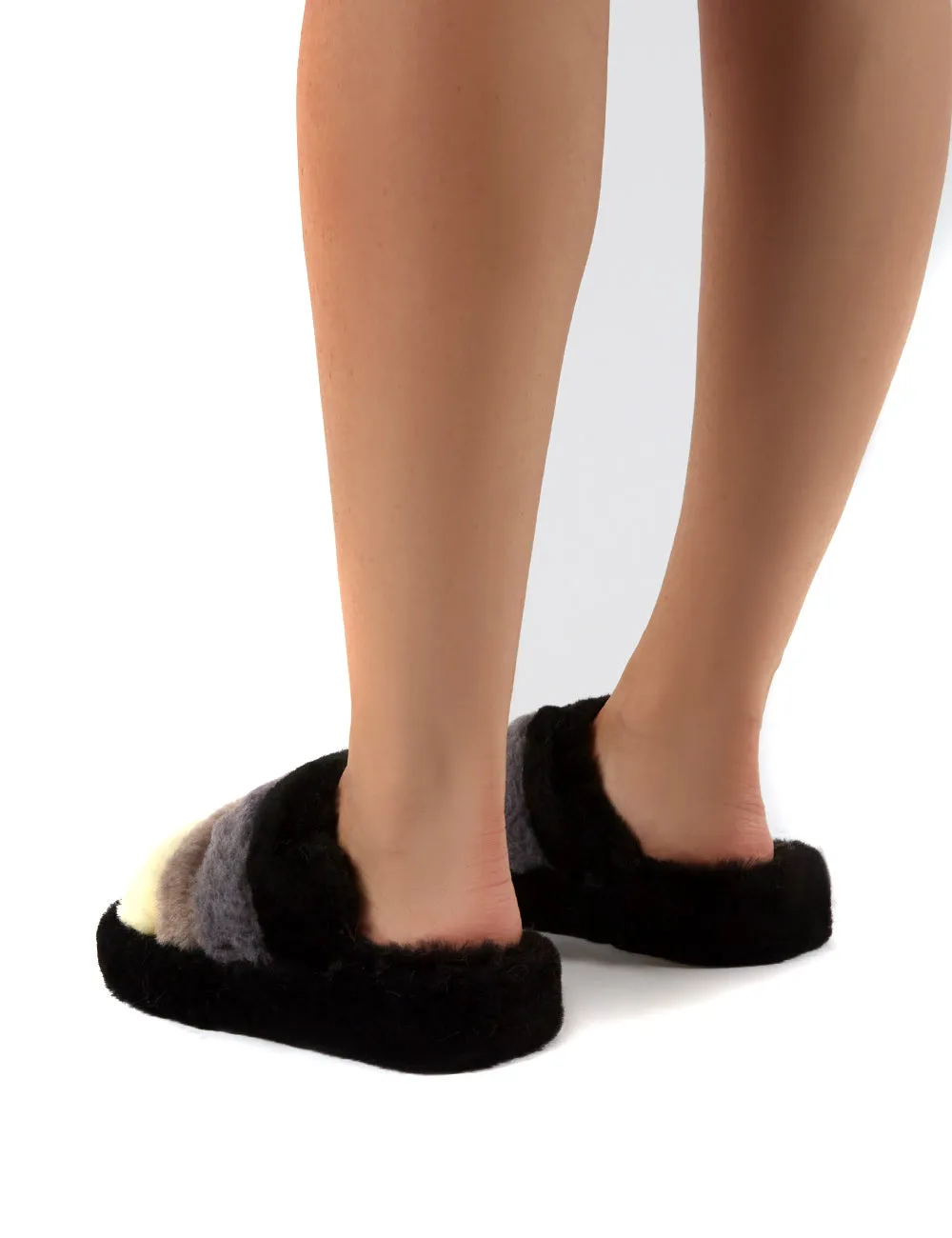 Sleepy Black Fluffy Sliders Faux Fur Slippers