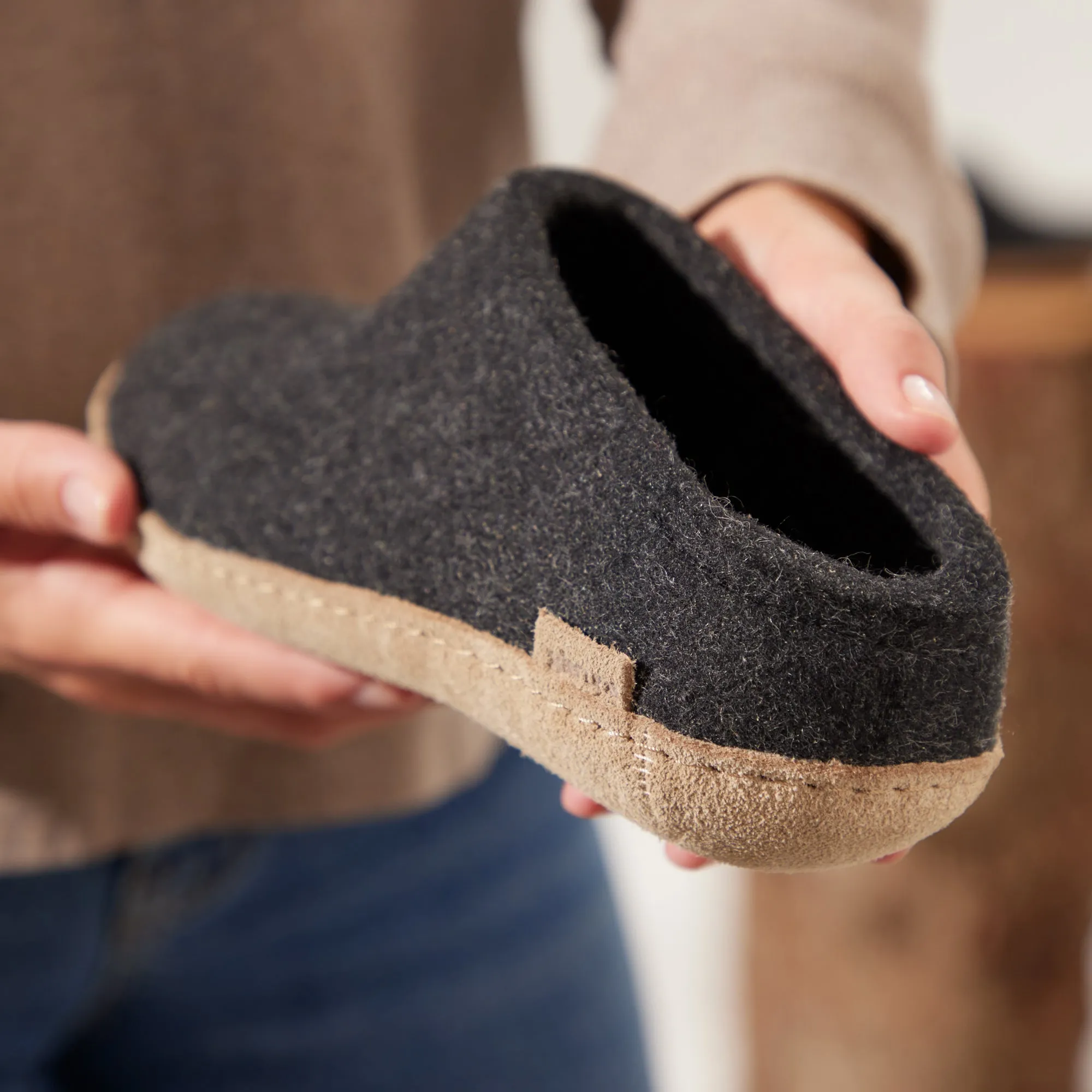 Slip-on with leather sole - Charcoal