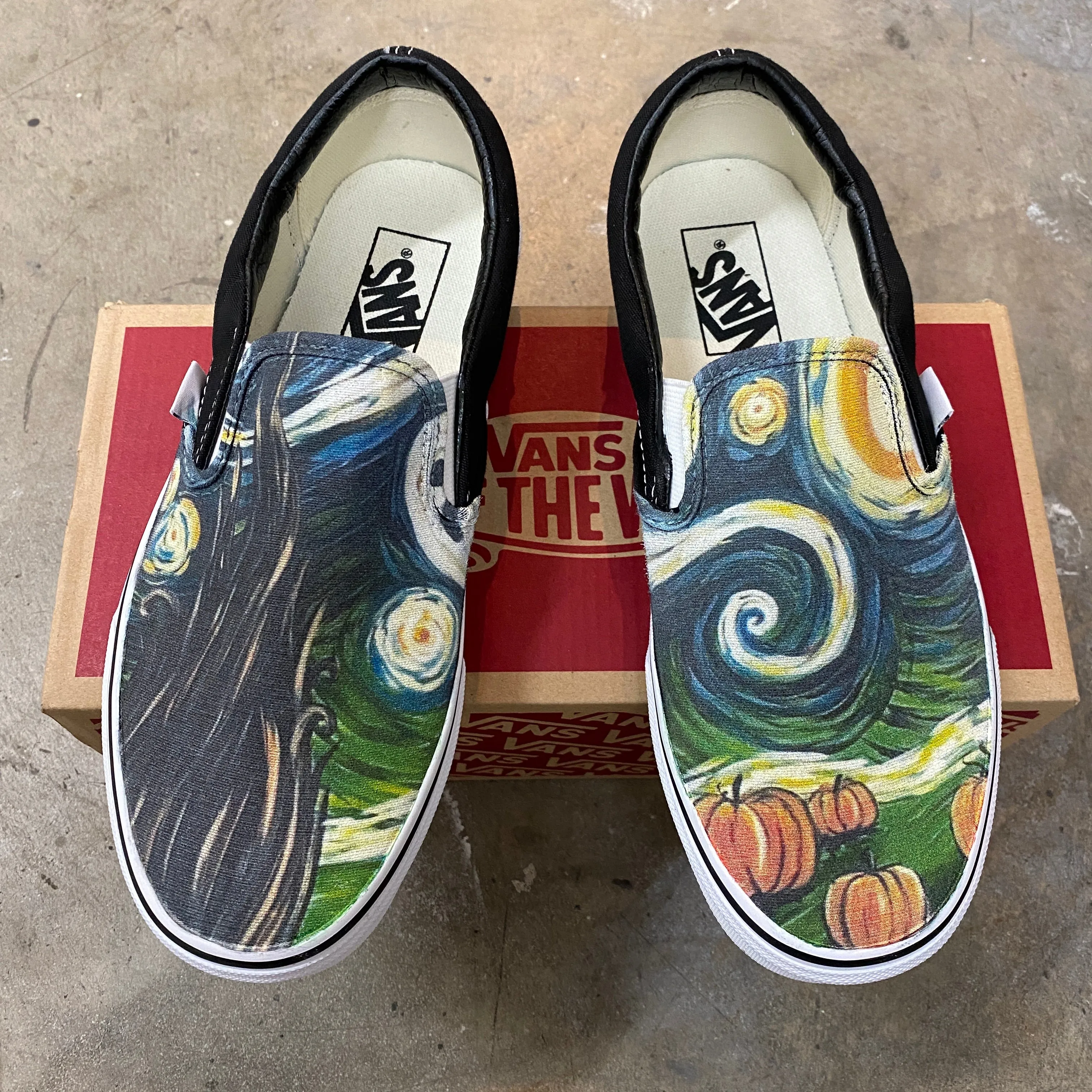 Spooky Starry Night Vans - Custom Slip On Shoes