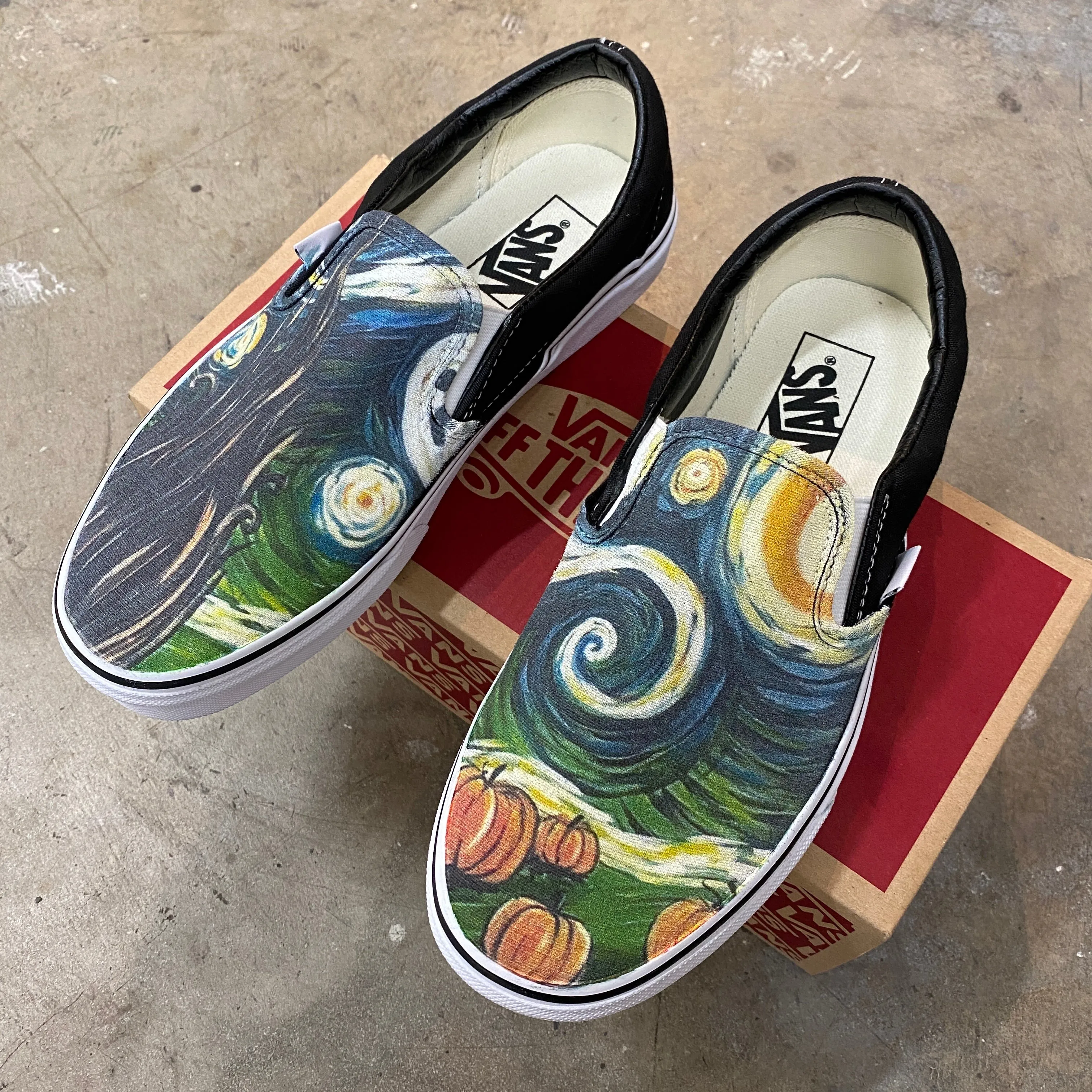 Spooky Starry Night Vans - Custom Slip On Shoes