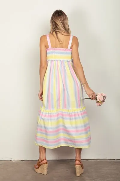 Striped Woven Smocked Midi Cami Dress