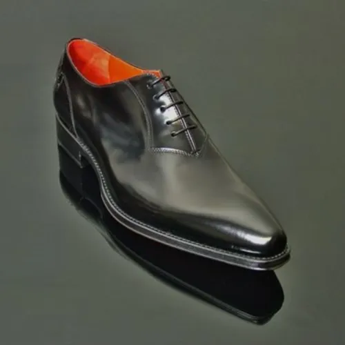 Tailor Made Handmade Black Shinny Calf Leather Lace up Whole cut Oxford Formal Dress Shoes