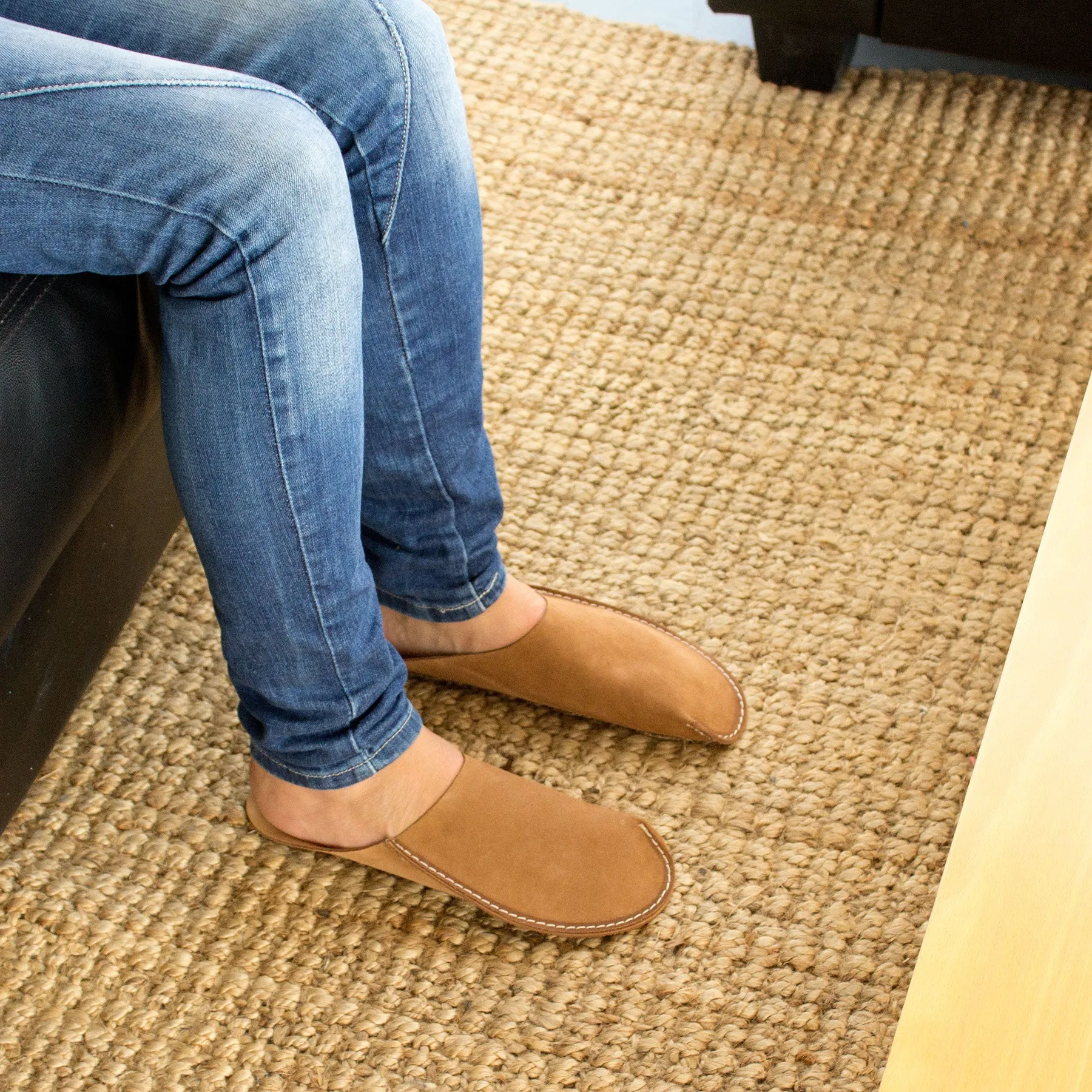 Tan Leather Slippers Minimalist