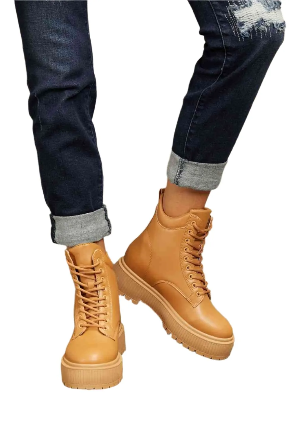 TEEK - Caramel Platform Combat Boots