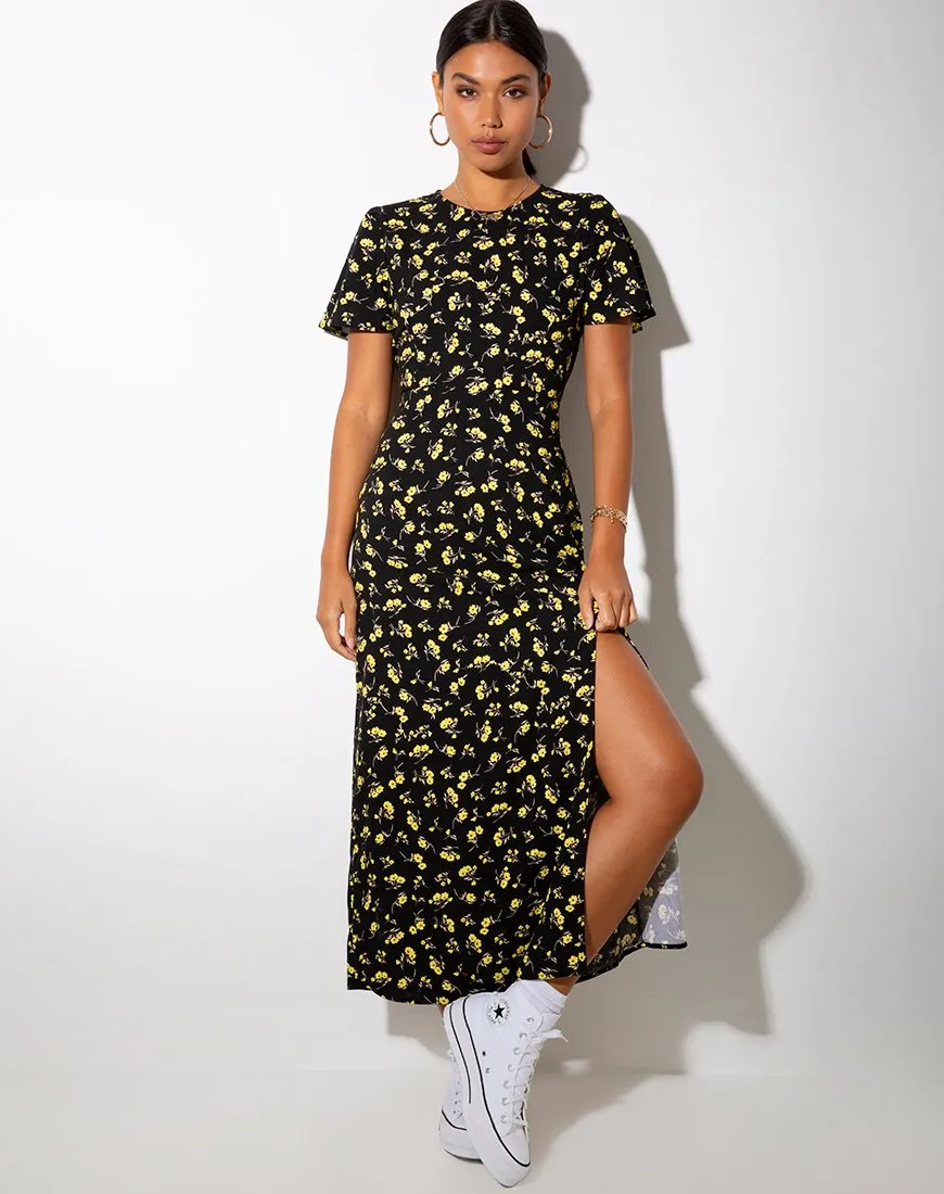 Tinata Maxi Dress in Buttercup Black and Yellow