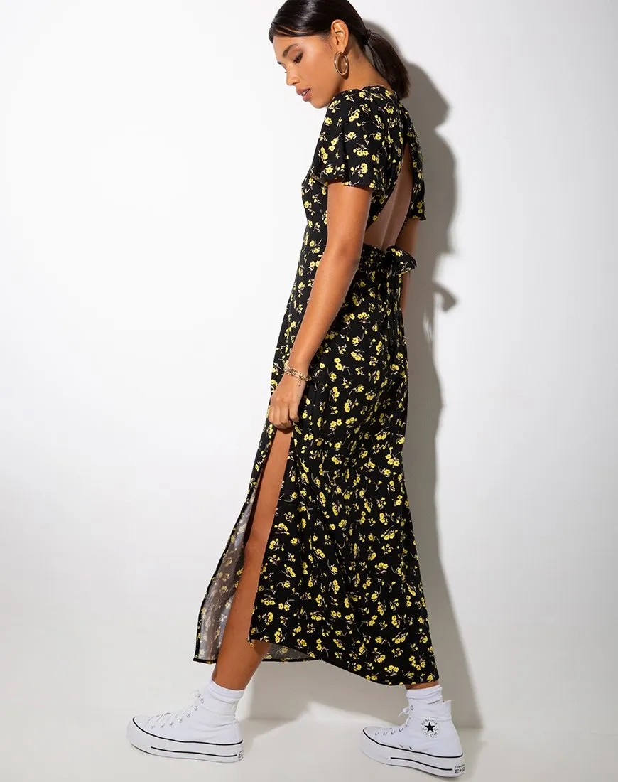 Tinata Maxi Dress in Buttercup Black and Yellow