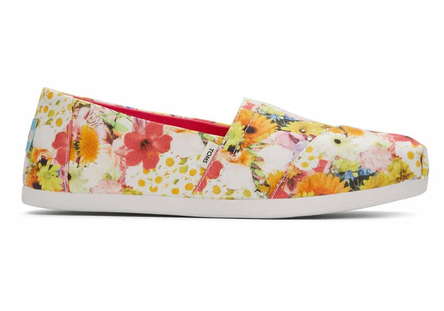 Toms Womens Alpargata White Photoreal Floral Collage Print