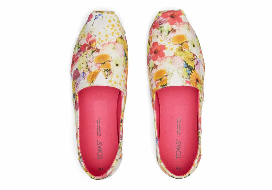 Toms Womens Alpargata White Photoreal Floral Collage Print