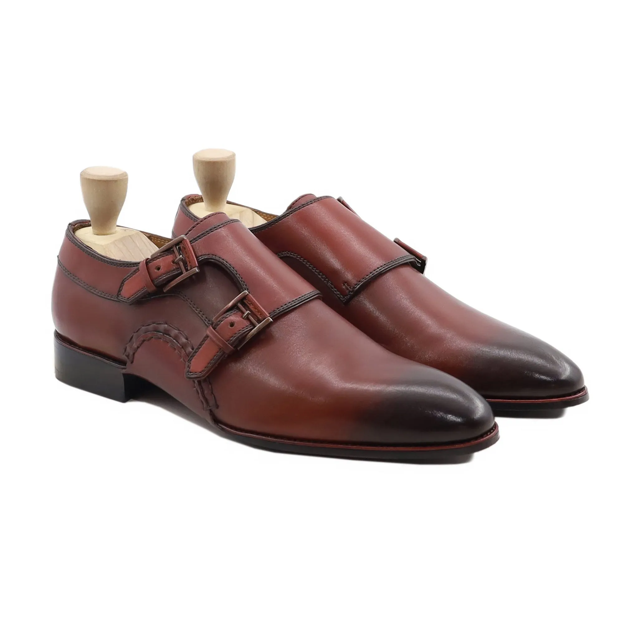 Uzice - Men's Burnished Oxblood Calf Leather Double Monkstrap