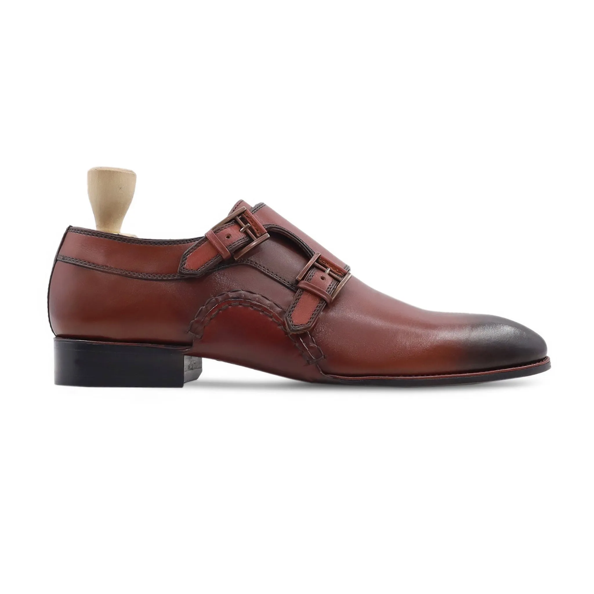 Uzice - Men's Burnished Oxblood Calf Leather Double Monkstrap